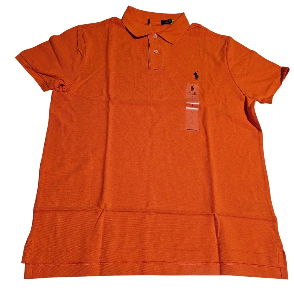 Polo Ralph Lauren Mens Classic Fit Mesh Pique Polo Shirt Orange Large L New